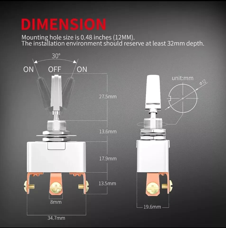 50A 12V DC Heavy Duty Toggle Switch 3 Position 50 Amp Toggle Switch 3 Way Aut...