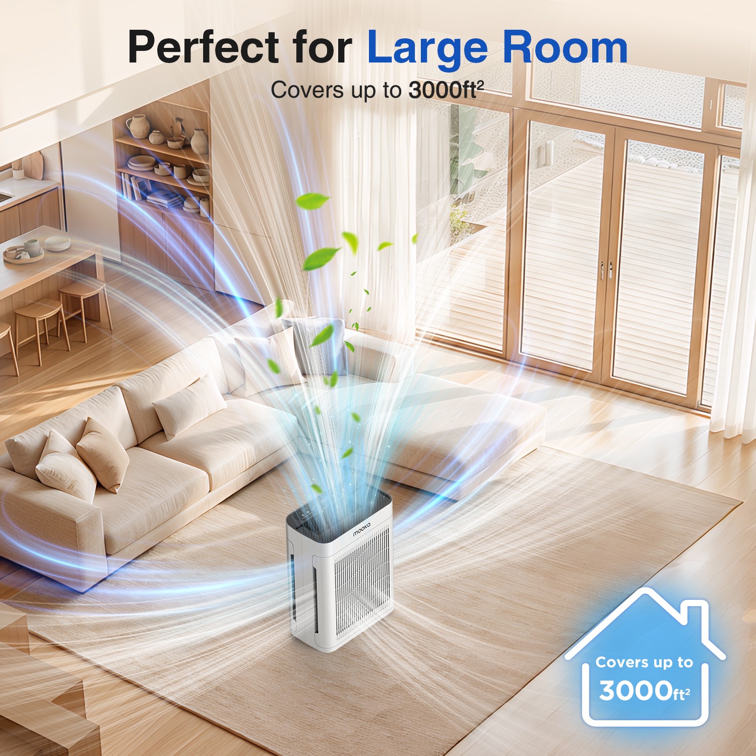MOOKA Air Purifiers for Home Large Room Cover Up to 3000Ft² with Washable Filter