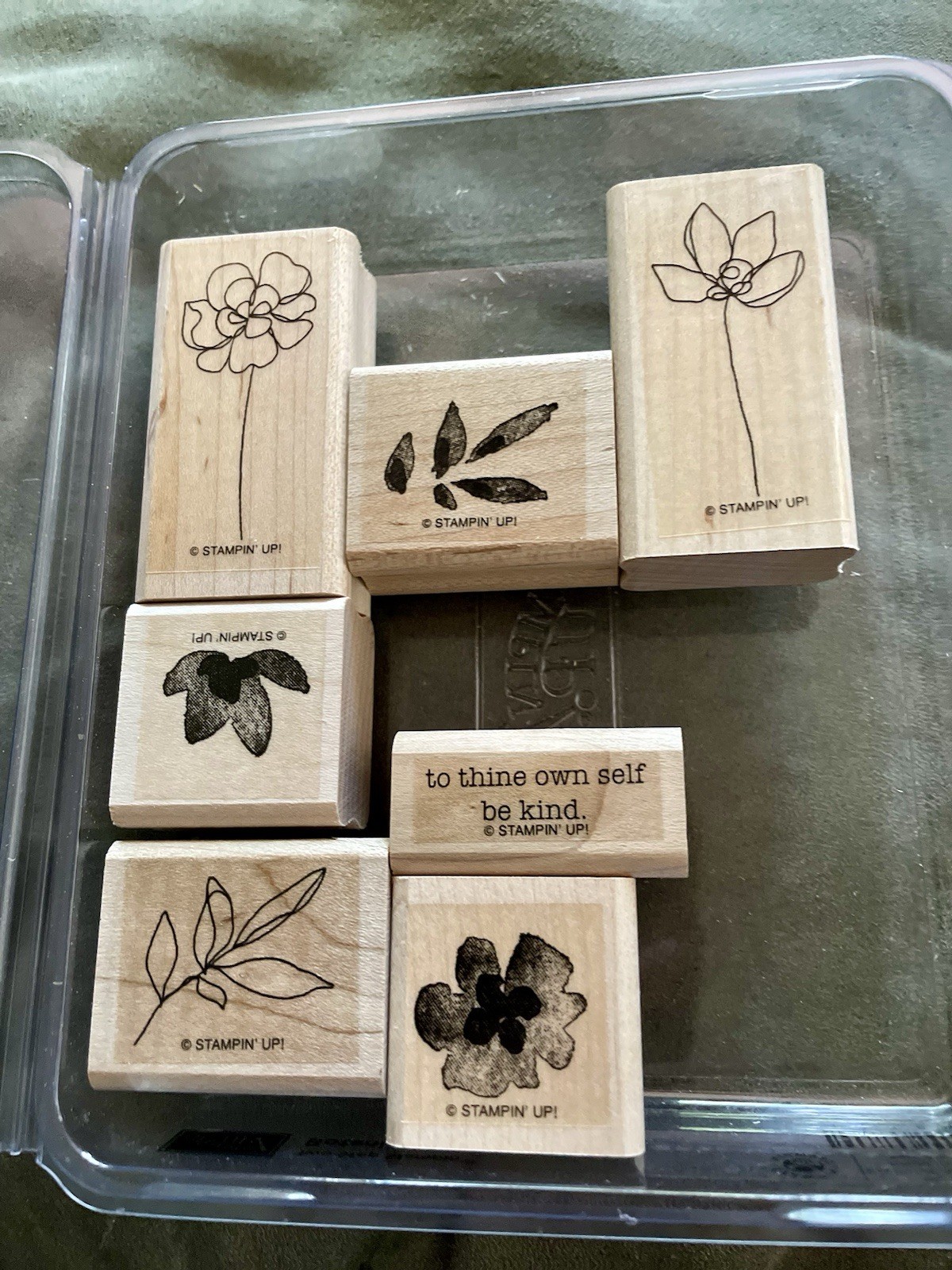 Stampin' Up BOTANICAL BLOOMS retired set of 7 wood-mount rubber stamps # 113812