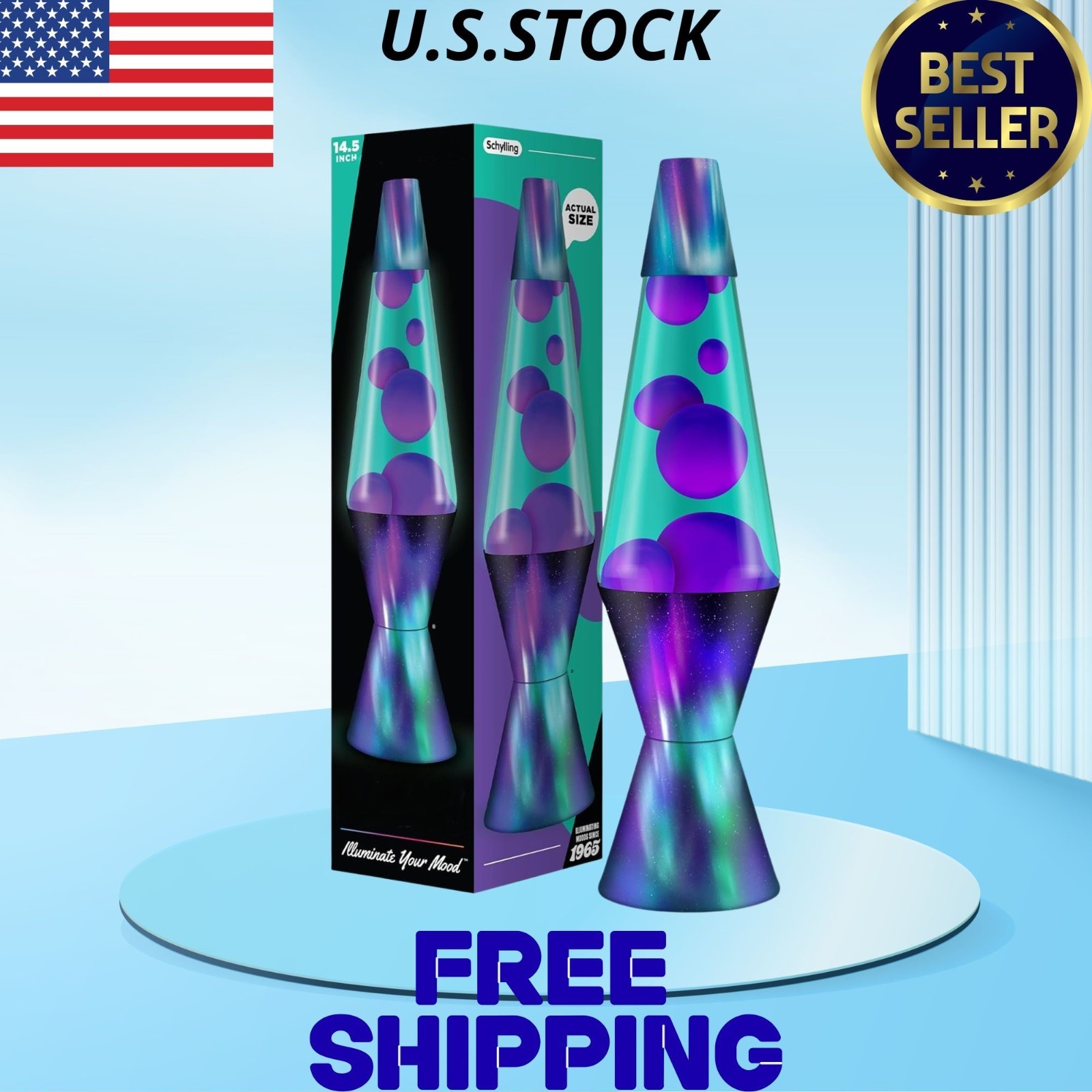 14.5" Aurora Borealis Liquid Motion Lamp Purple Wax Blue Liquid