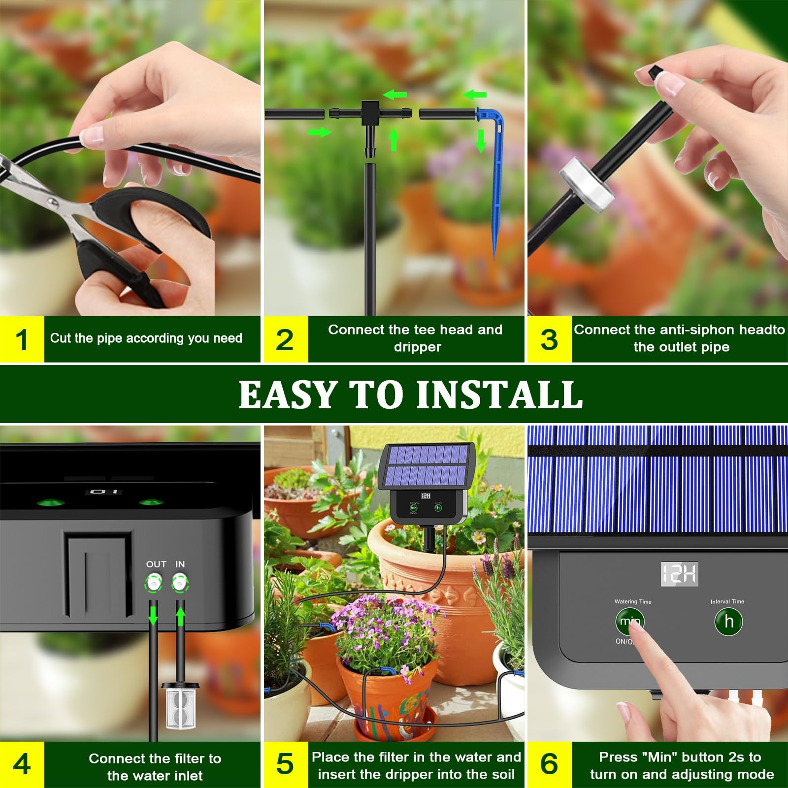 LCD Display Solar Drip Irrigation System Kit, 30 Working Modes & 10 Watering Int