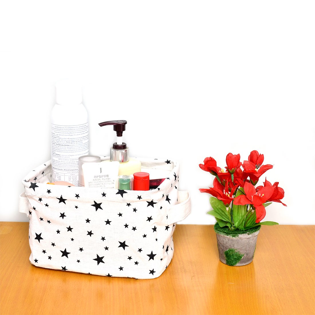 Desktop Fabric Star Pattern Makeup Sundries Storage Box Basket Closet
