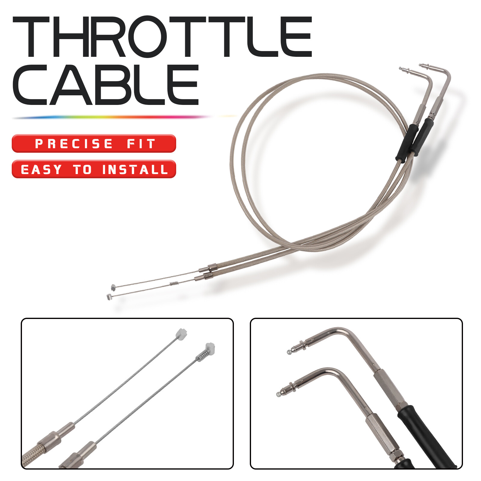 48" Throttle Cable & Idle Cable Kit Compatible With Harley Dyna Super Wide Glide