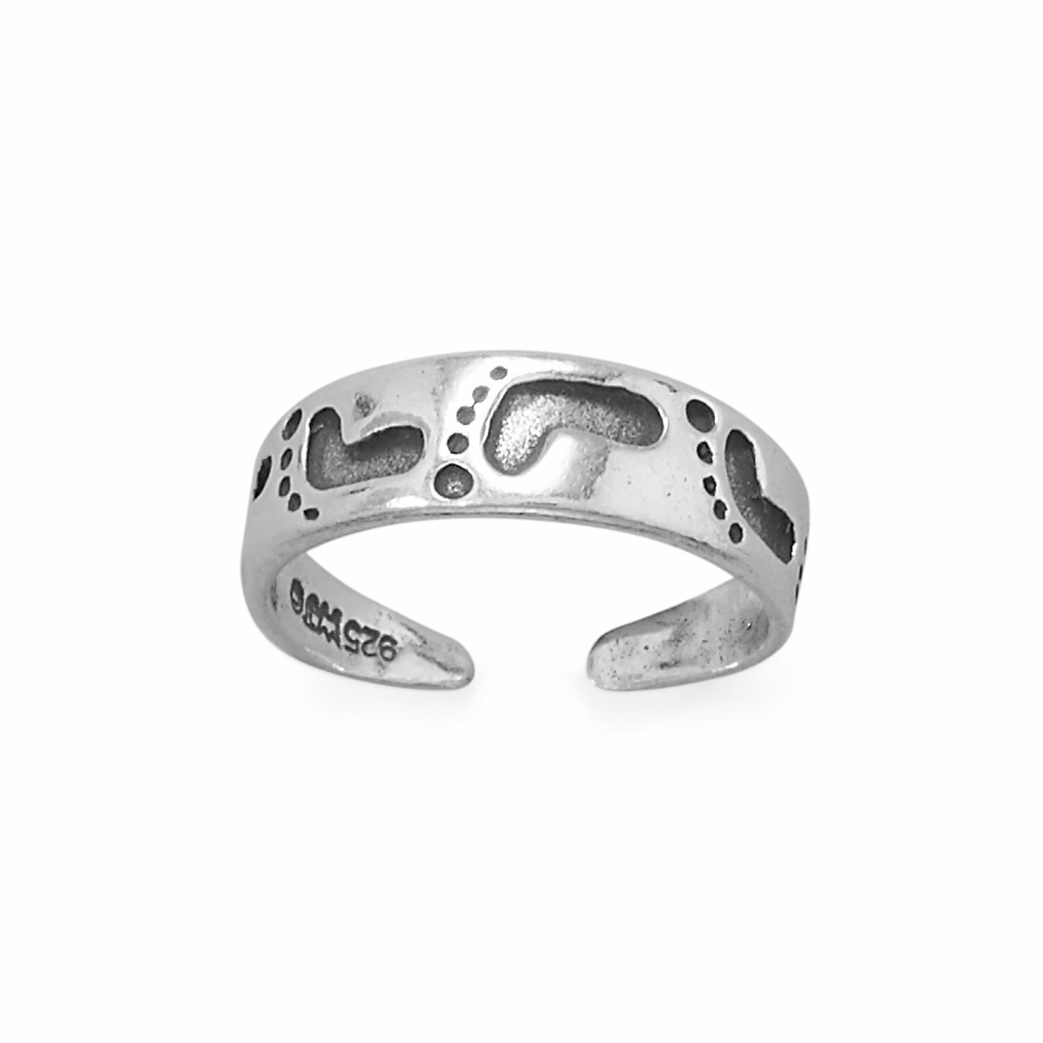 Sterling Silver Footprints In The Sand Toe Ring