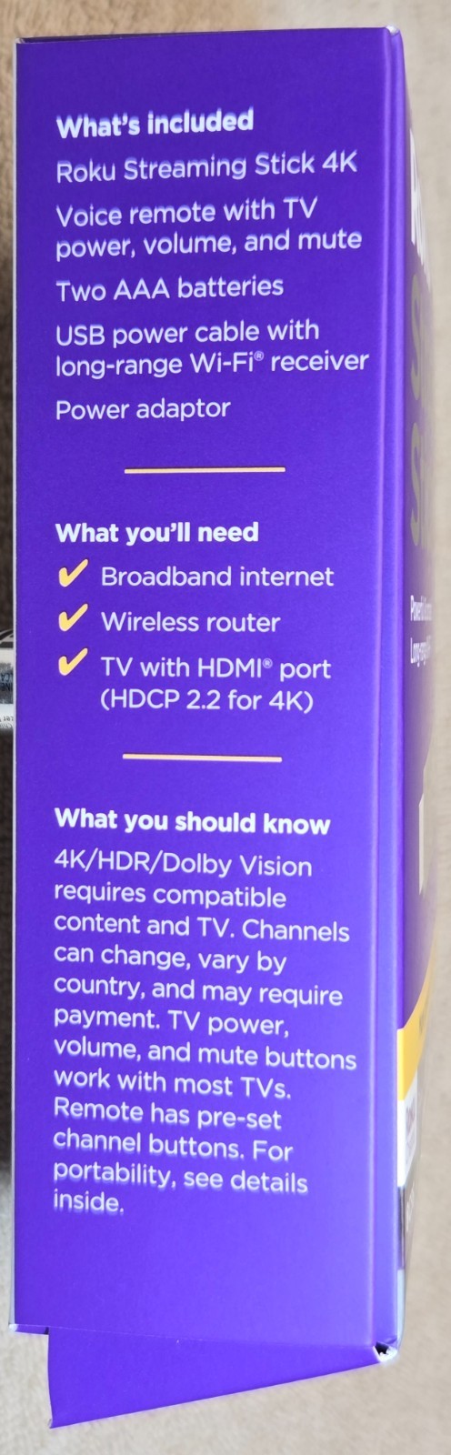 Roku Streaming Stick 4K 3820X 4K Streaming Device Battery Remote
