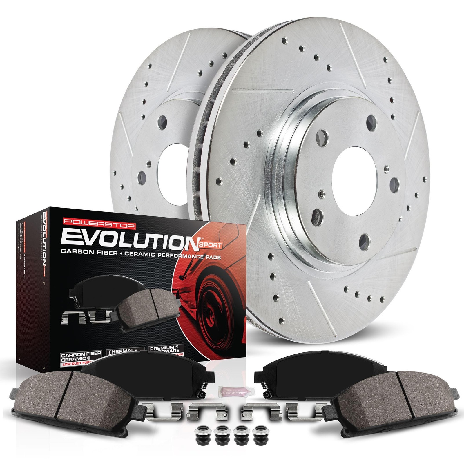 Power Stop K688 Front Z23 Carbon Fiber Brake Pads with Drilled & Slotted Brak...