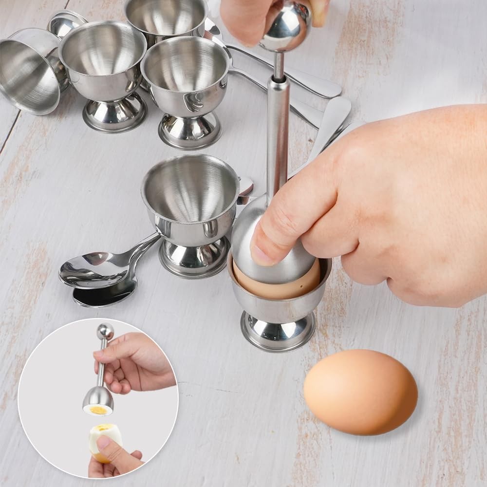 Mulaibdin Egg Cracker Topper Set of 6, 6 Cups 6 Spoons and Medium, Solid