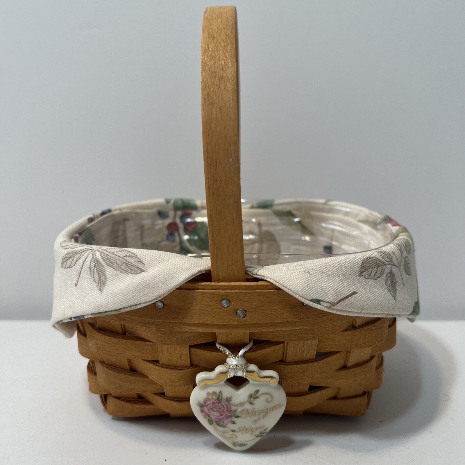 Longaberger 1999 Horizon of Hope Basket w/Botanical Liner & Protector Signed+Tie
