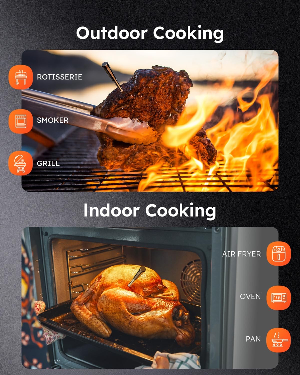 ONFIKY Wireless Meat Thermometer Digital Bluetooth Instant Read Grey