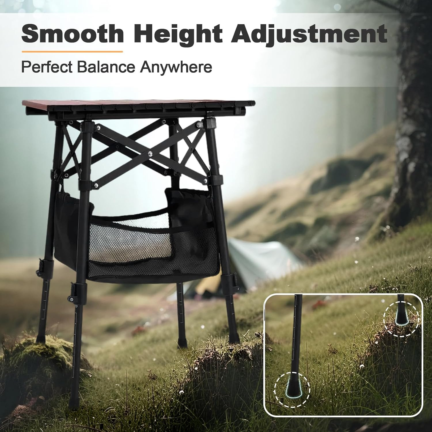 Portable Camping Table, 15.8"L X 11.8"W Folding Table with Adjustable Height 15.