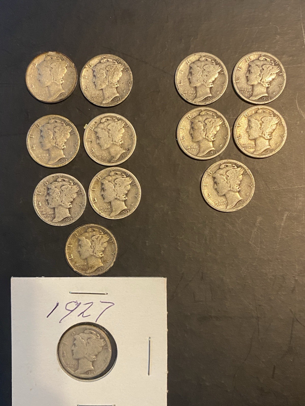 1927-1928 Mercury Dime Lot Of THIRTEEN Mercury silver Dimes