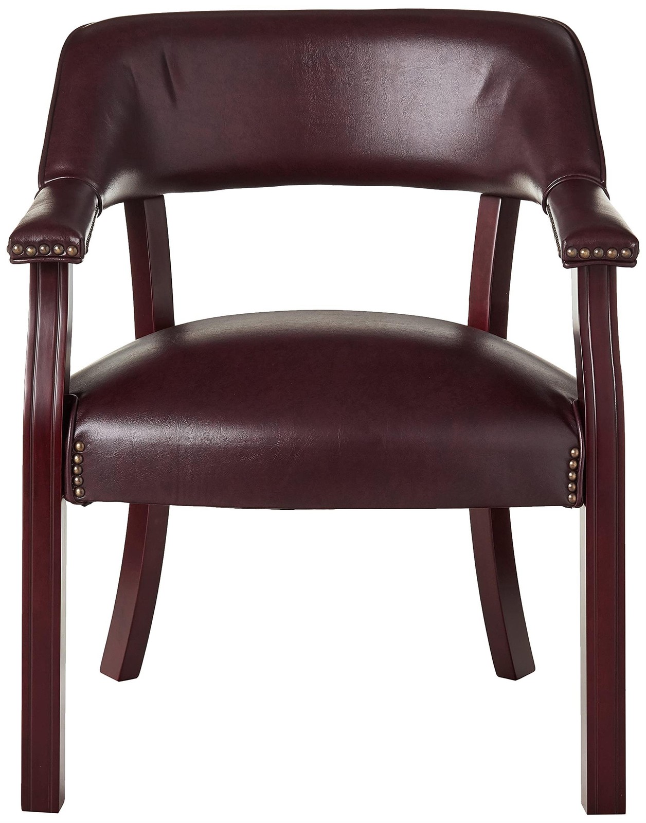 Traditional Guest Chair in Oxblood Red Vinyl and Mahogany Wood