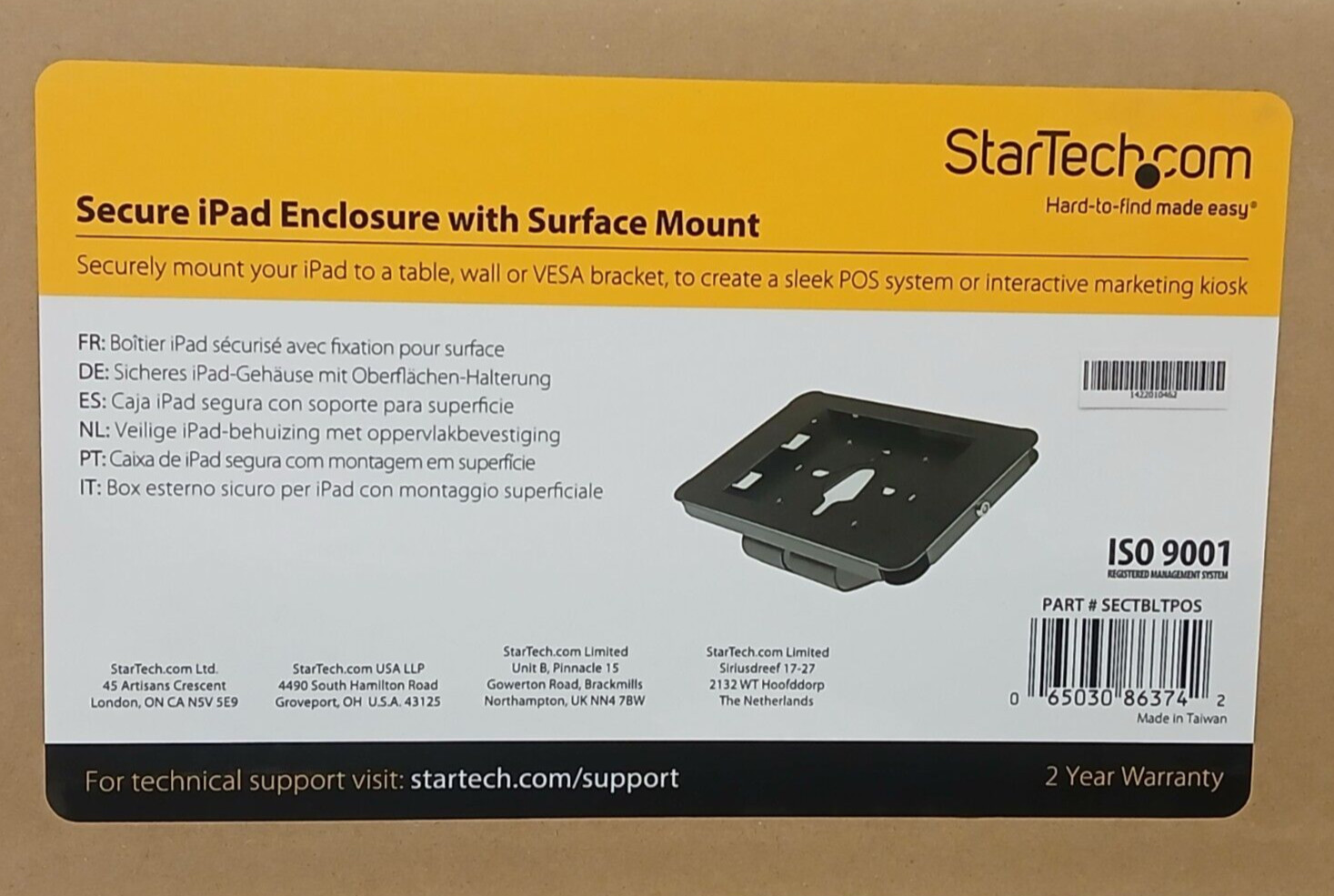 Startech SECTBLTPOS TAA Desk/Wall Mountable Lockable Secure Tablet ipad Stand
