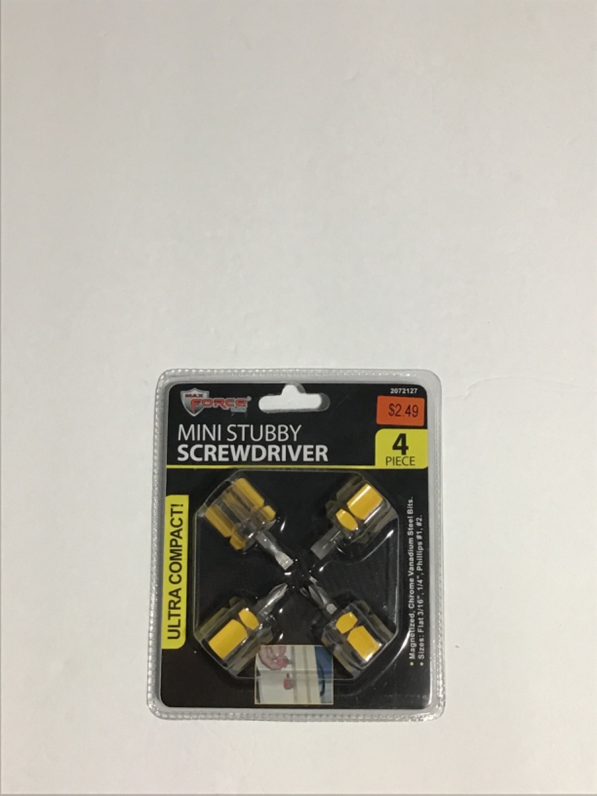 1 SET OF 4 PC MAX FORCE MINI STUBBY SCREWDRIVER YELLOW COLOR