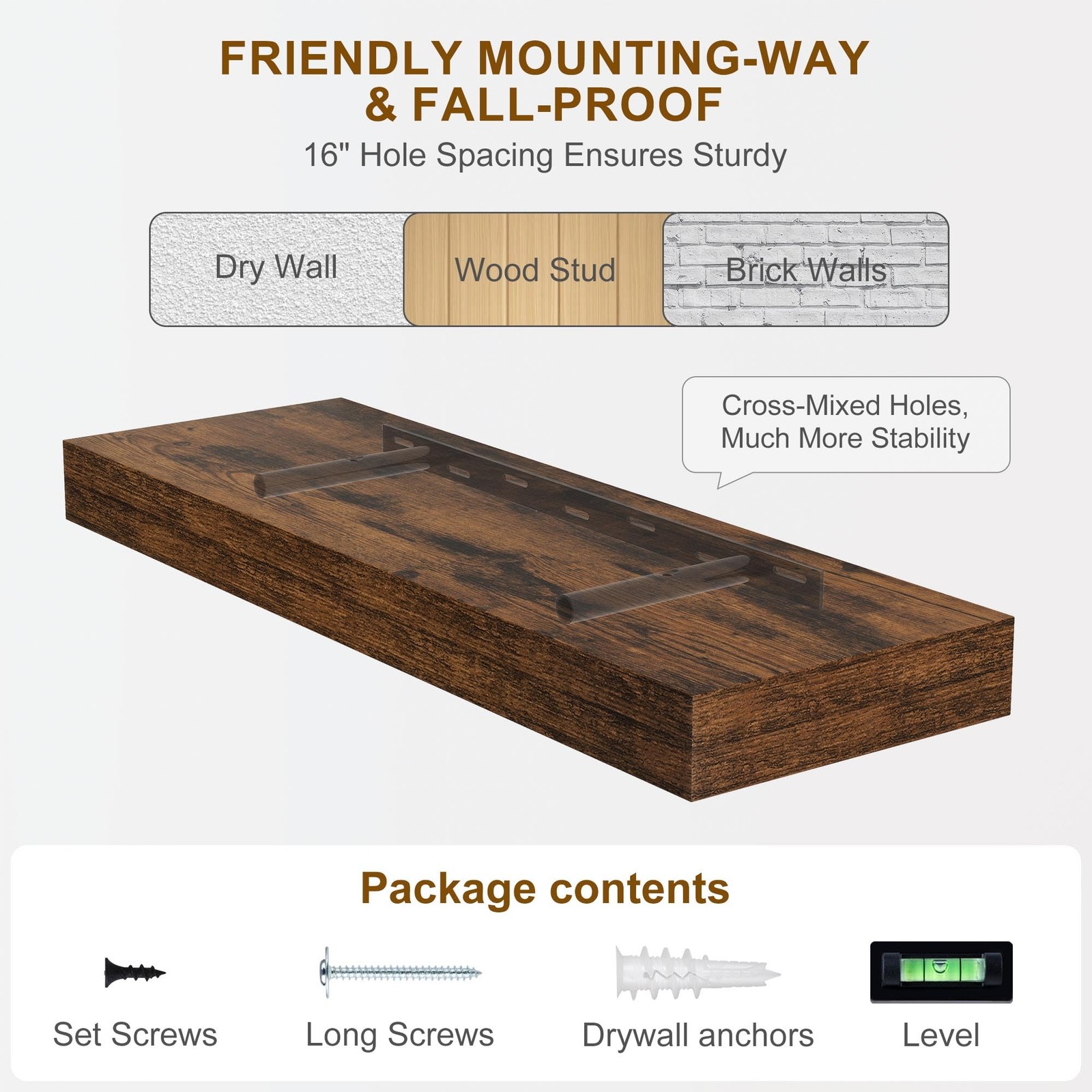 Floating Shelves for Wall, 20Inch Floating Shelves Set of 2, Hanging Shelf wi...