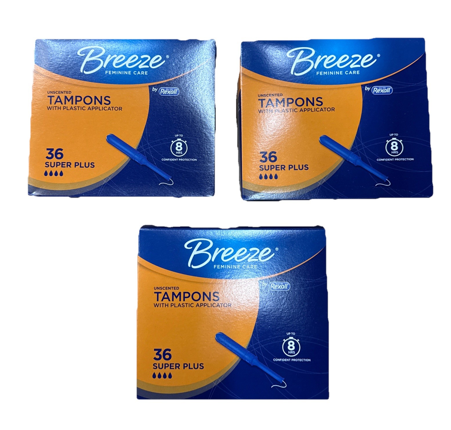 Breeze Super Plus Unscented Tampons With Plastic Applicator  3 Boxes Of 36ct