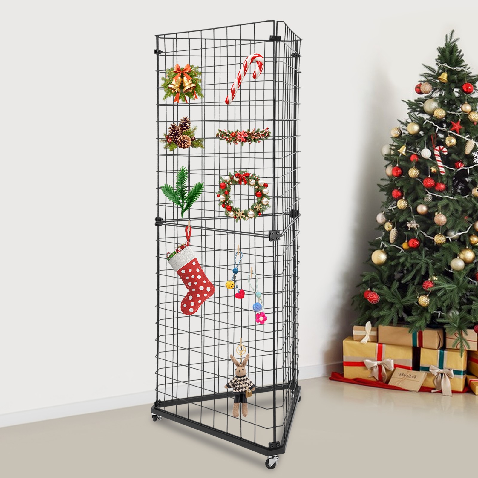 6' x 2' Triangle Display Stand Wire Grid Panel Tower Wire Grid Display Rack w/