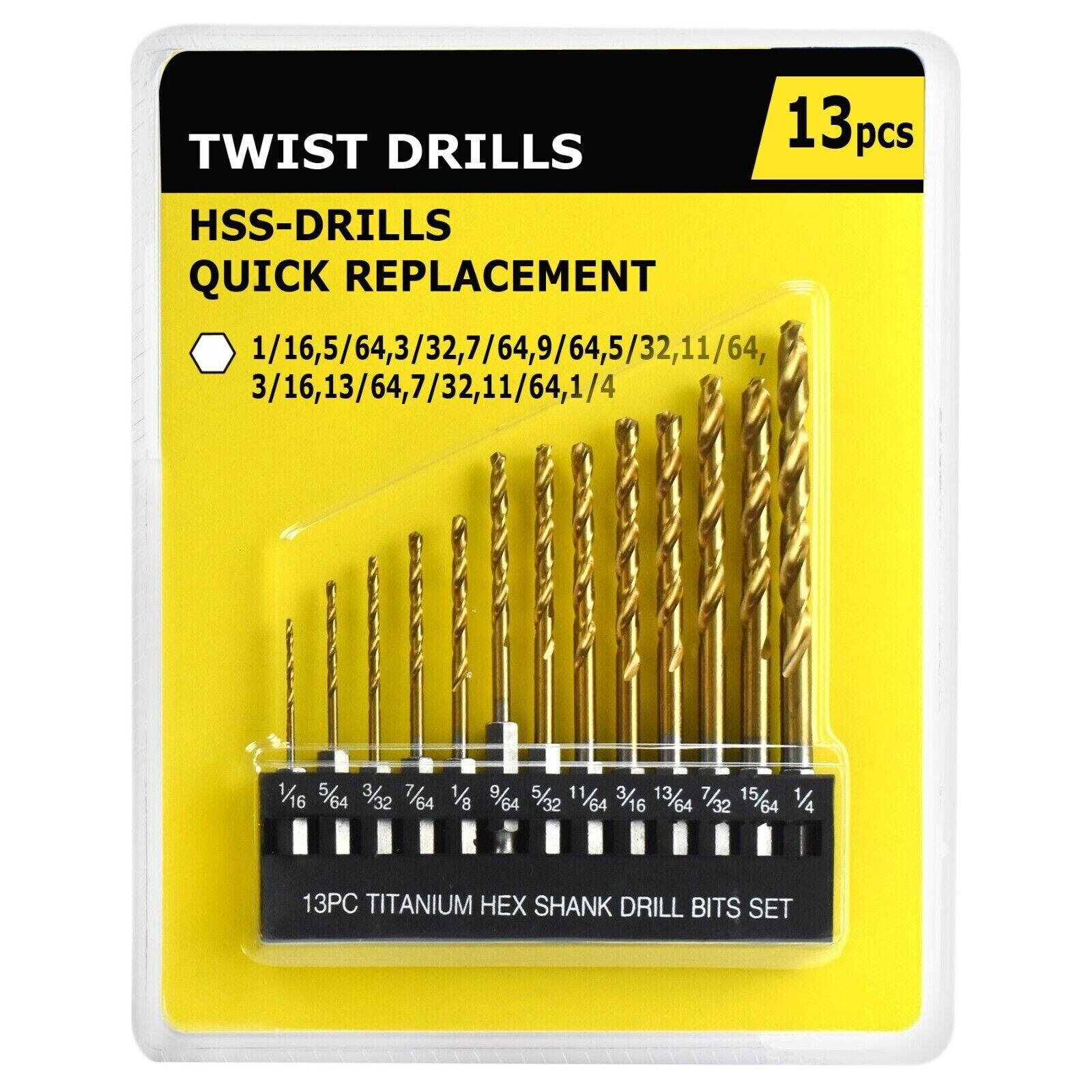 13pc Hex Shank Titanium Drill Bit Set (Quick Change)