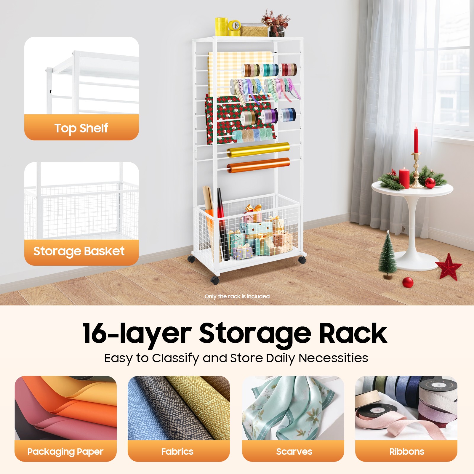 16 Tier White Double Sided Ribbon Organizer Large Capacity Ribbon Storage Holder