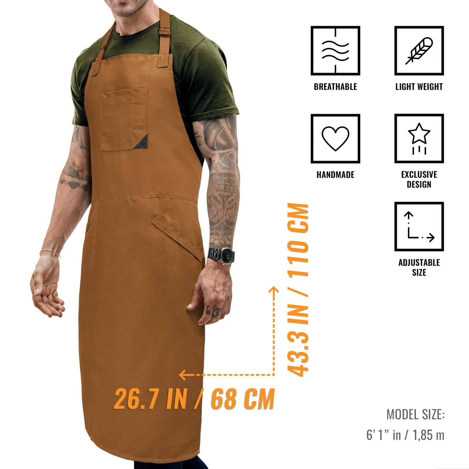 Pottery Apron, Overlapping Split Leg, Extra Coverage, Caramel | The Overlap D...
