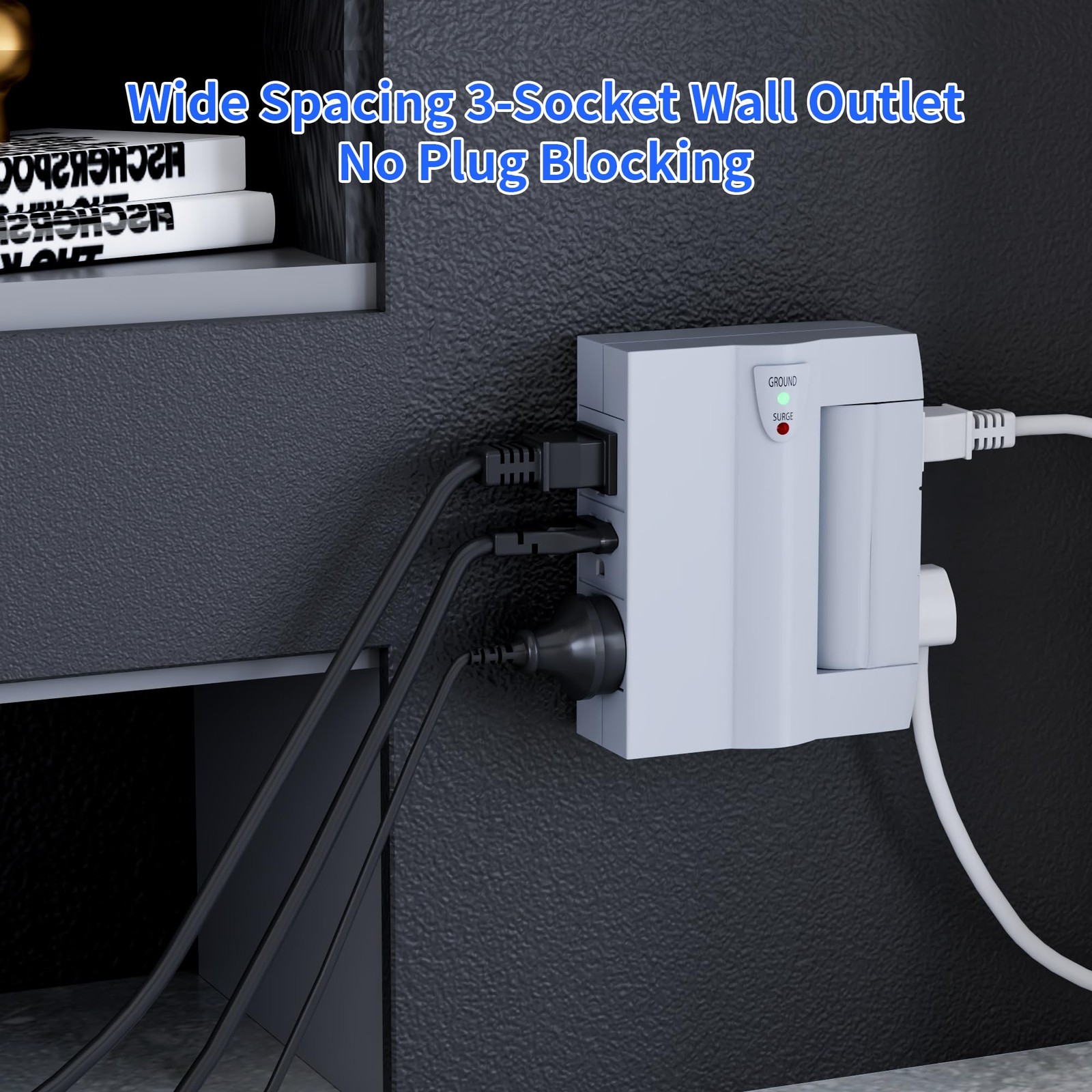 6 Outlet Extender Surge Protector Side Access Swivel Wall Tap Adapter White