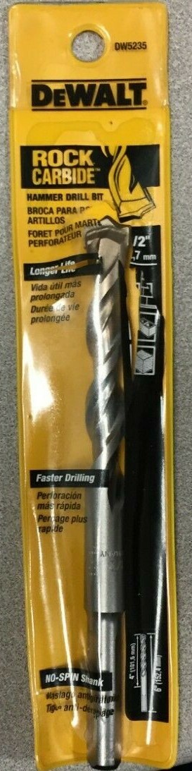 DeWalt DW5235 1/2 in. X 6 in. L Carbide Tipped Percussion Drill Bit 3-Flat Shank