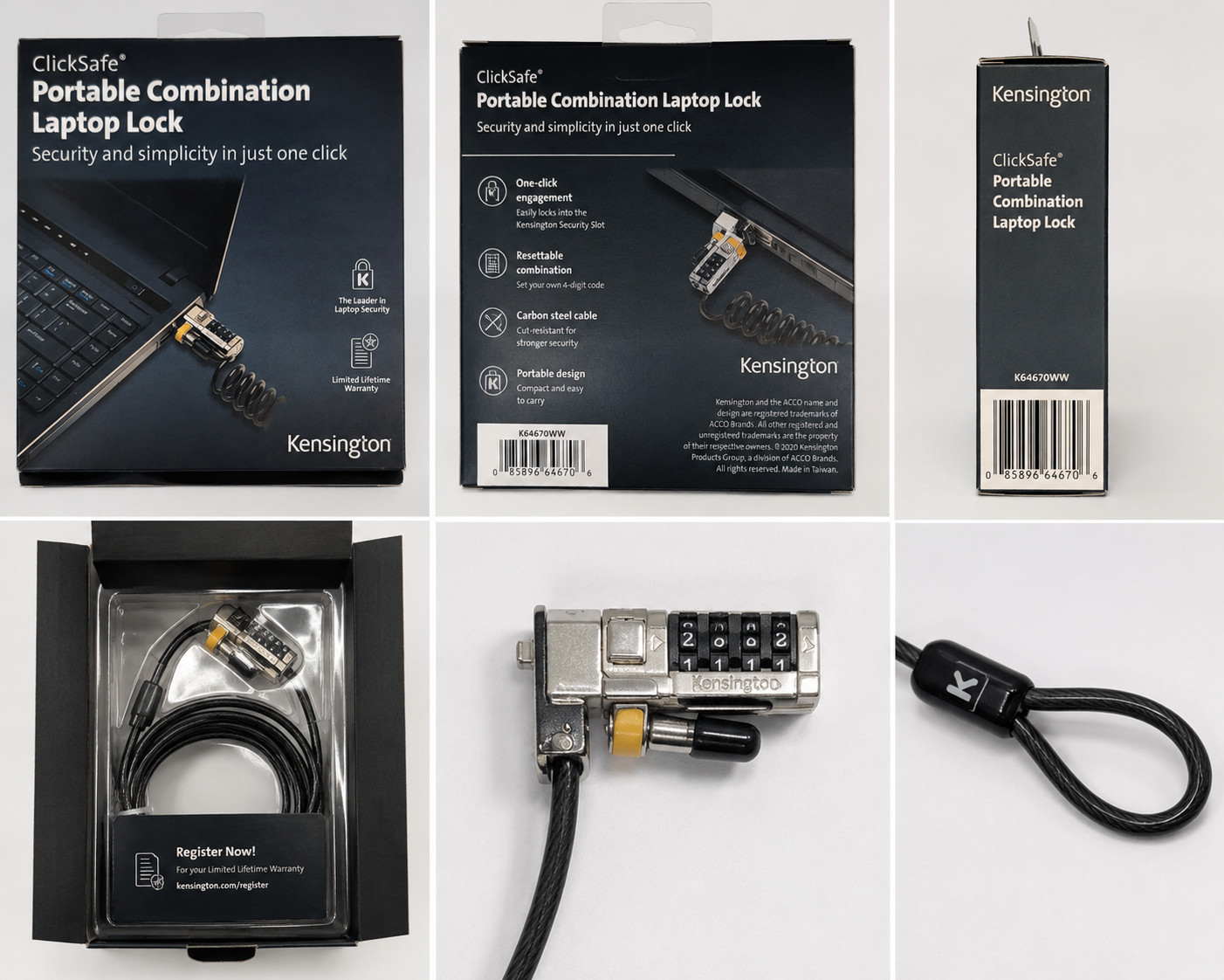 Kensington ClickSafe Portable Combination Laptop Lock Security Cable - New