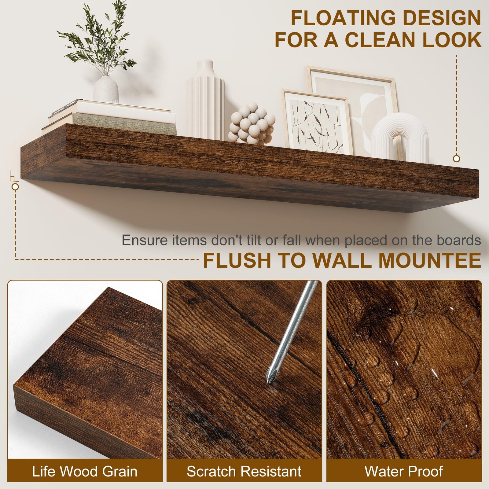 Floating Shelves for Wall, 20Inch Floating Shelves Set of 2, Hanging Shelf wi...
