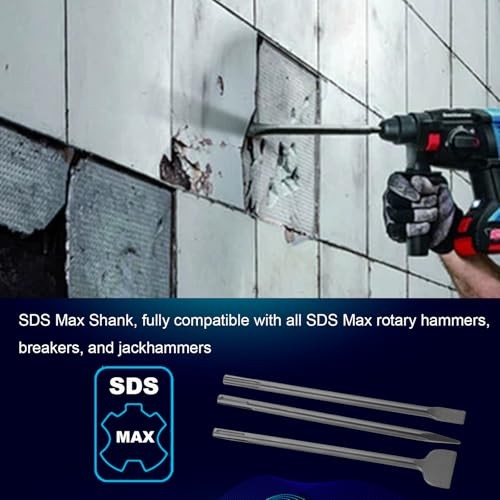 16-Inch SDS Max Chisel Set, Flat Chisel 1" 1" x 16"& 2" x 16"& point x 16"