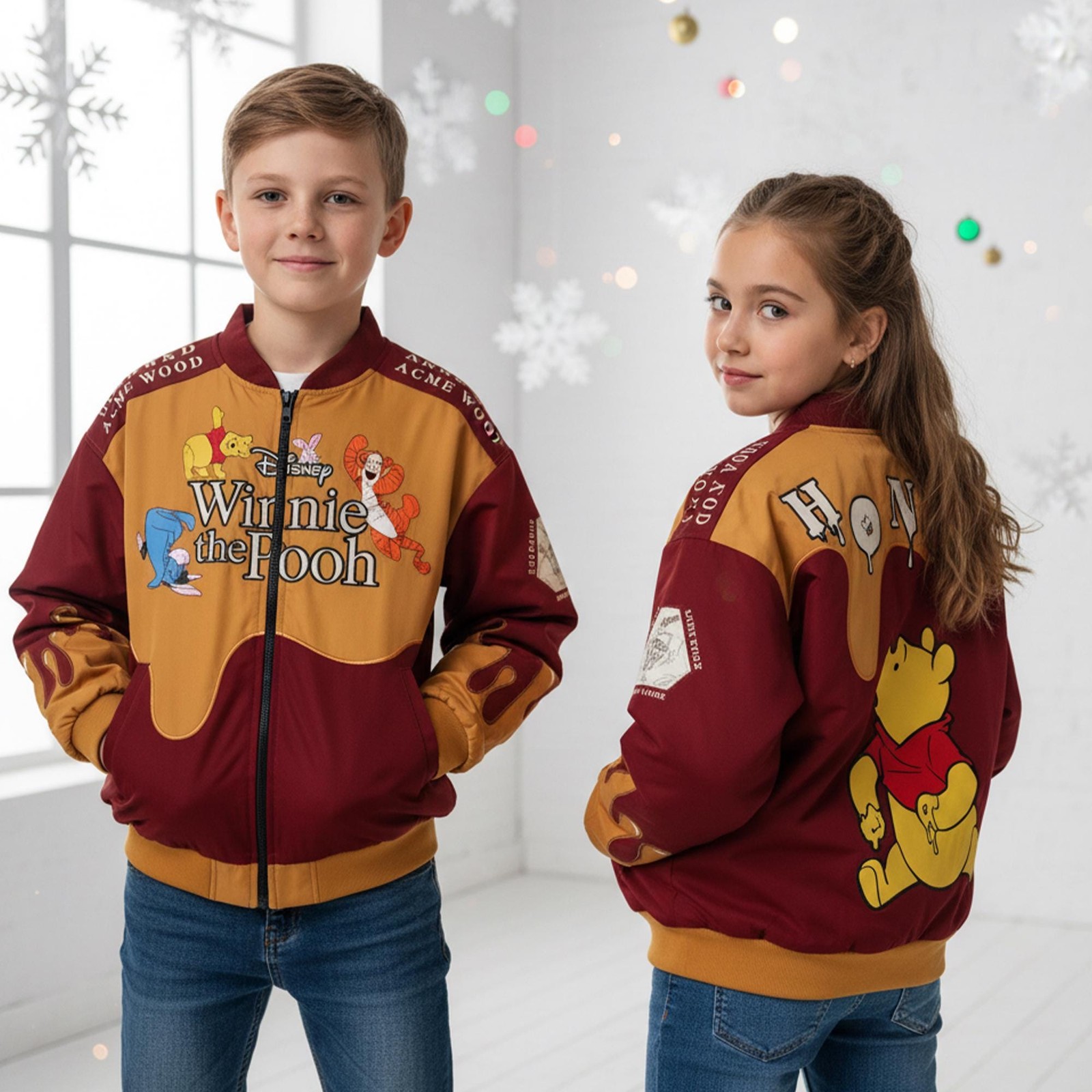 Winnie The Pooh Honey Drip Hundred Acre Wood Pooh Bear & Friends Baseball Jacket