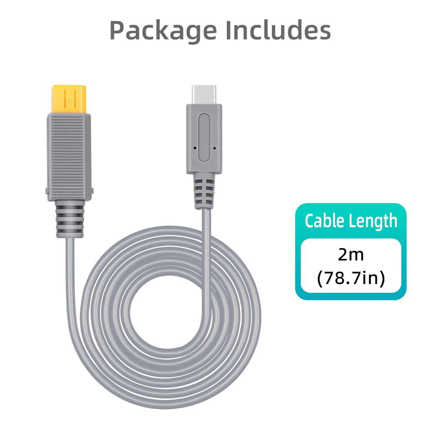 Wigearss 6.5Ft (2M) Type C Power Charge Cable for Wii U Work with a Gray