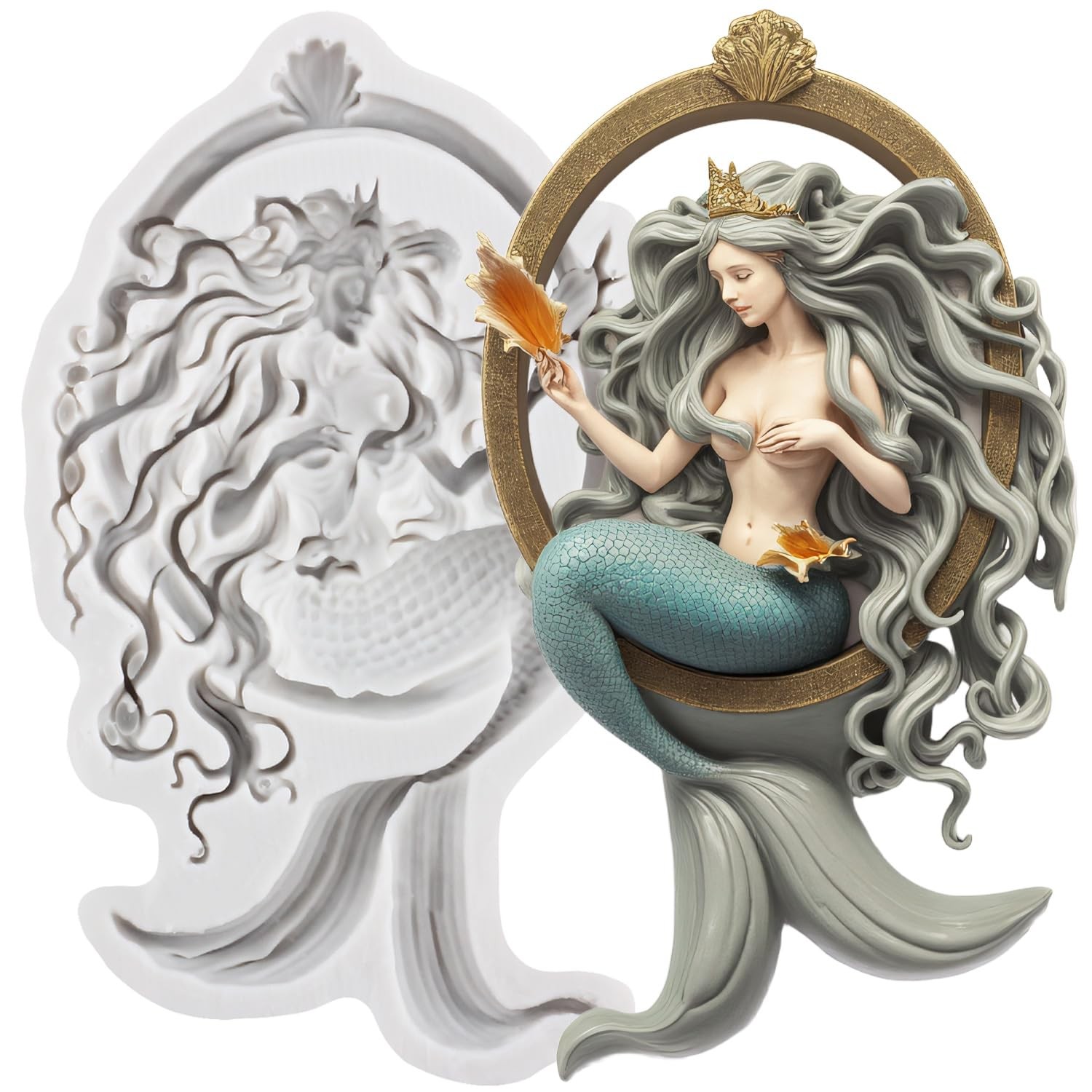 XCYRFMS Mermaid Polymer Clay Molds Photo Frame Silicone Mold for Gray