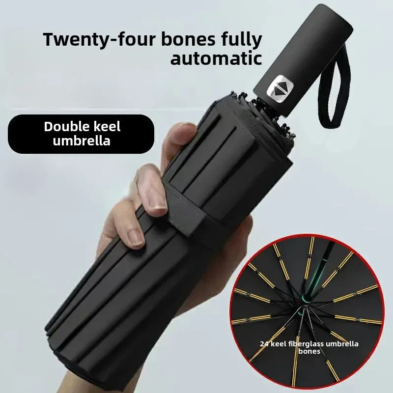 Windproof Strong Automatic Folding Umbrella Reinforced Fiberglass Ribs, UV