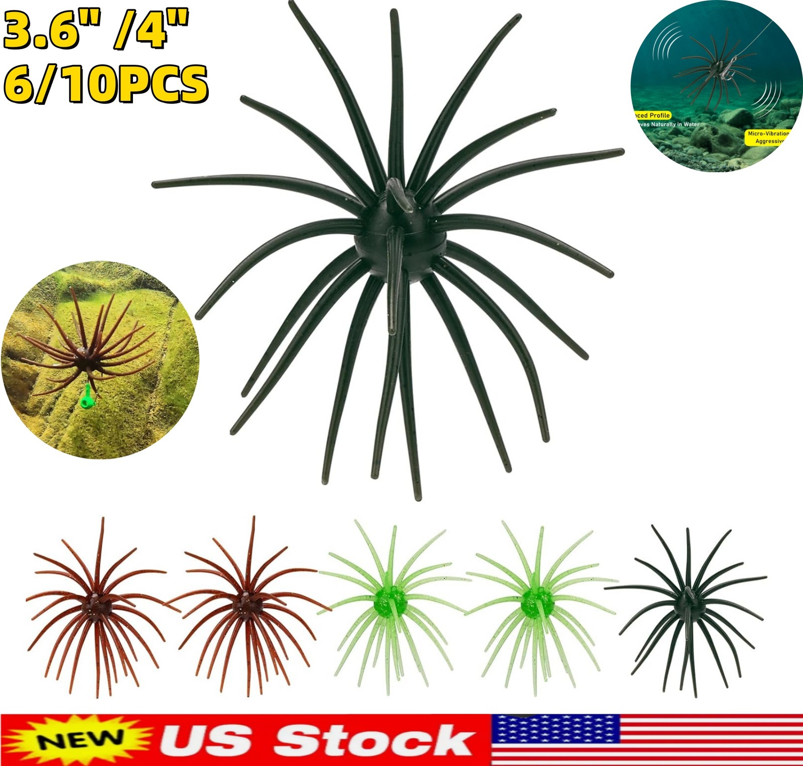 10/6PCS 3.6" /4" TPE Sea Urchin Soft Lure, Super Durable Tentacle Creature Lure