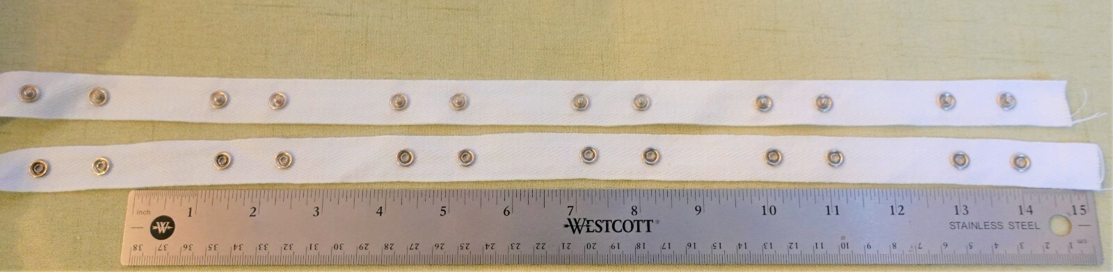 3 yards White Skip 2 Snap Tape Cotton 3/4" Twill SILVER metal 12L snaps
