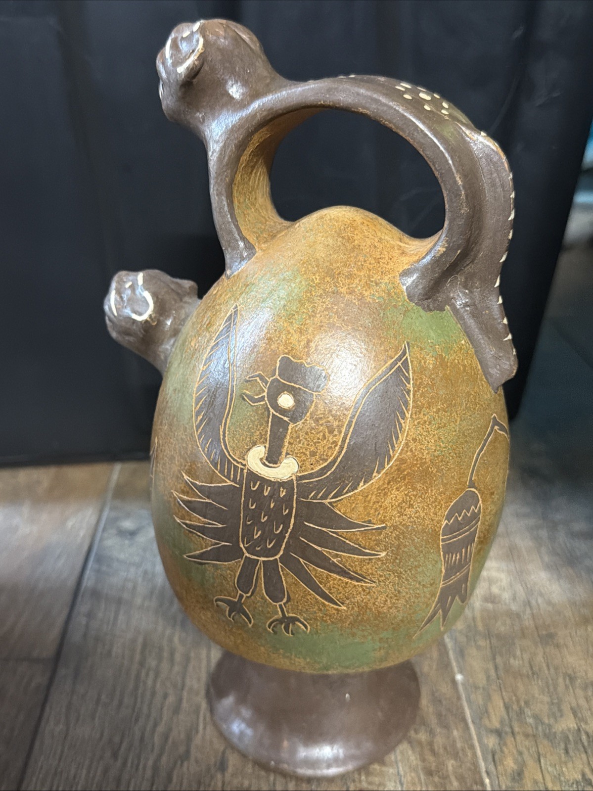 Vintage Peruvian Artisan Handcrafted Figural Vessel Jug