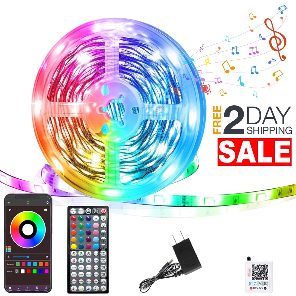 Tiras De Luces LED Decor Para Cuarto 50 Pies Cambian De Color Con Control Remoto