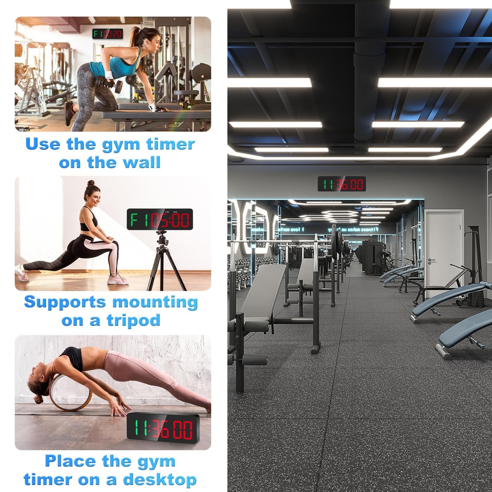 Gym Clock Timer for Tabata, FGB & EMOM, Large LED Workout Clock with Remote C...