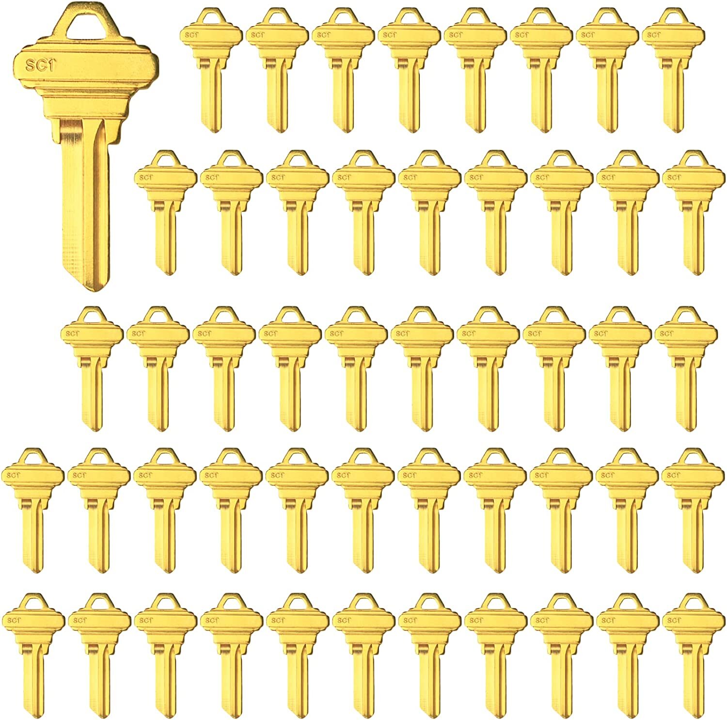 50 Key Blanks SC1 Keys Brass Finish Uncut Blank Keys 5Pin