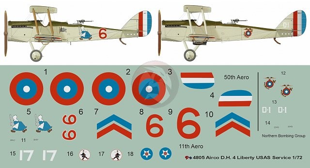 Peddinghaus 1/72 Airco DH.4 Liberty Markings WWI USAS Service (3 planes) 4805