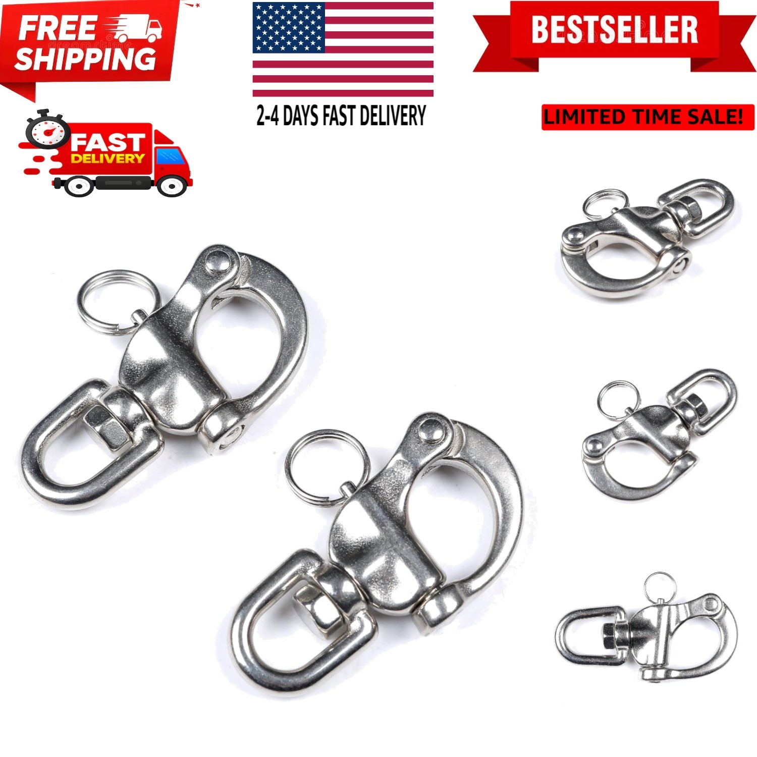 Swivel Eye Snap Shackle Quick Release Bail Rigging Sailing Boat Marine Stainl...