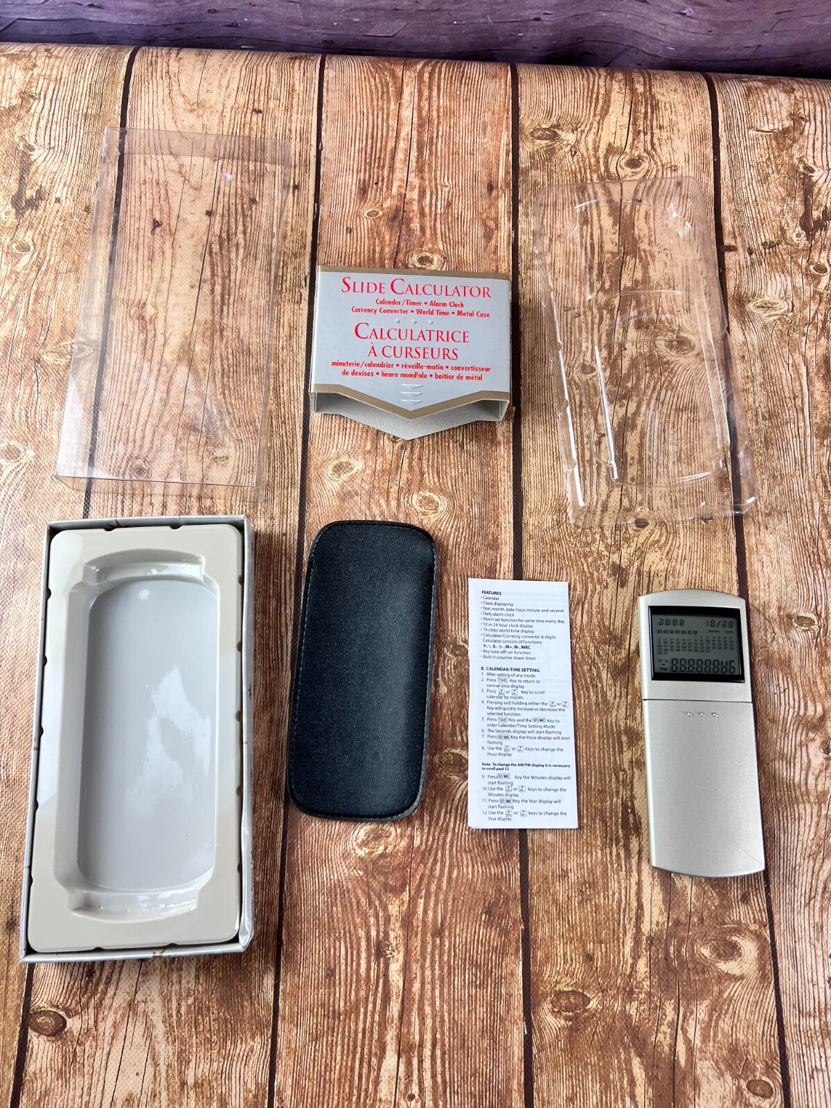 Slide Calculator Calendar Alarm clock currency converter New Open Box