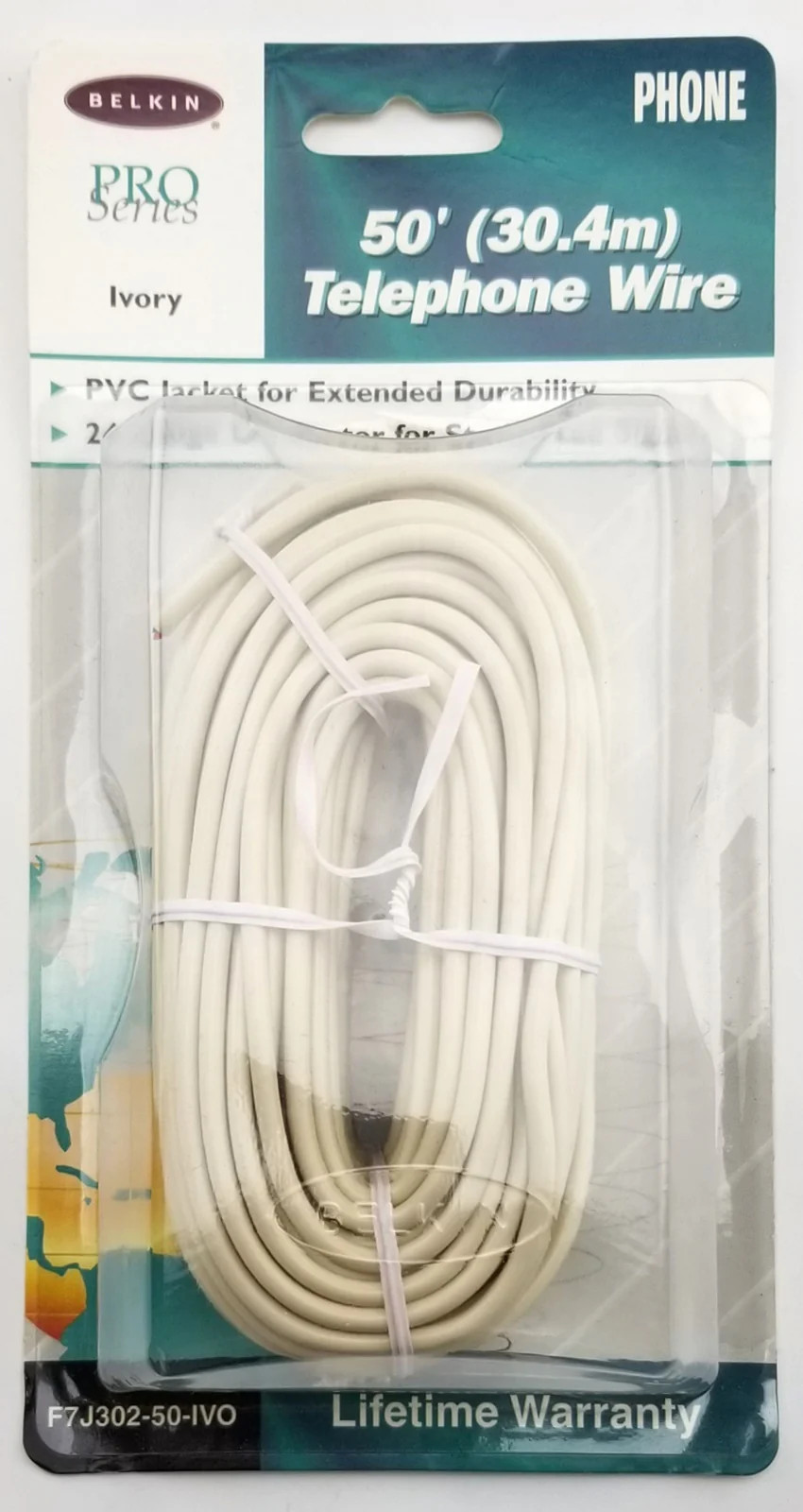 50 Foot Length of Belkin 4 Conductor 24 Gauge SOLID Phone Station Cable 4C 24AWG