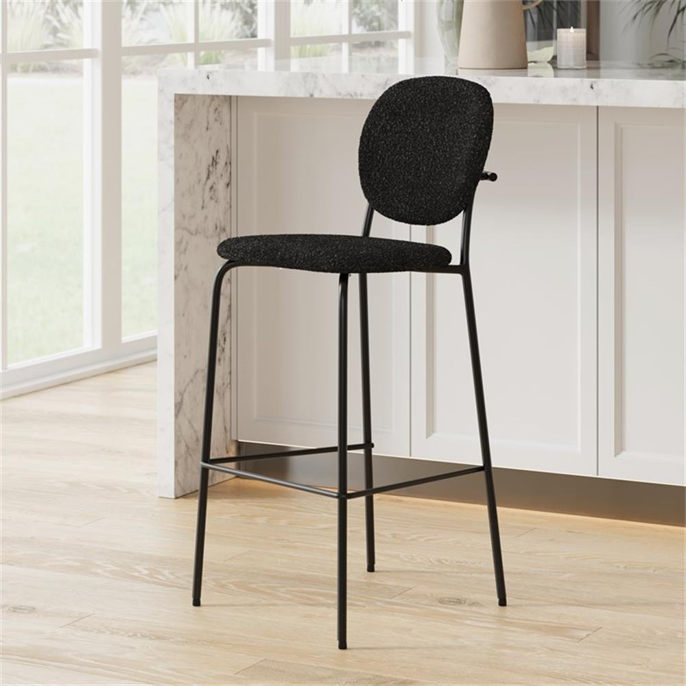 Pemberly Row Modern Boucle Bar Height Stools (Set of 2) in Black