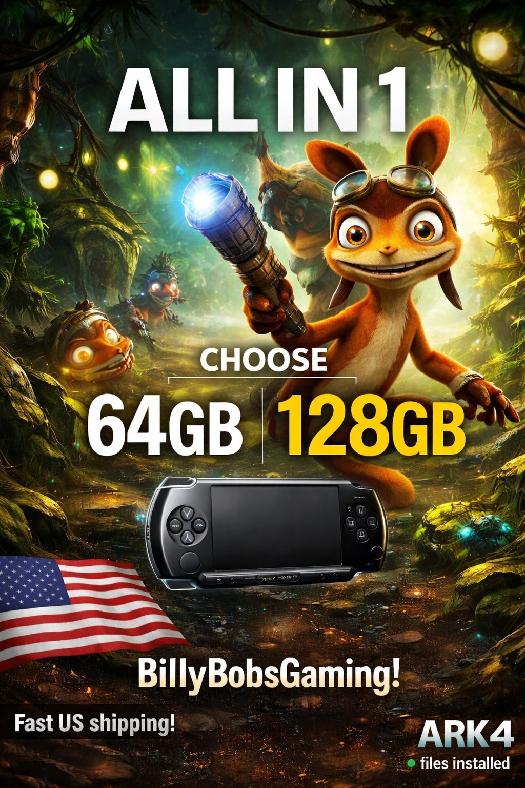 All in 1 128Gb MicroSD Card+Memory Stick Pro Duo Adapter For PSP 1000 2000 3000