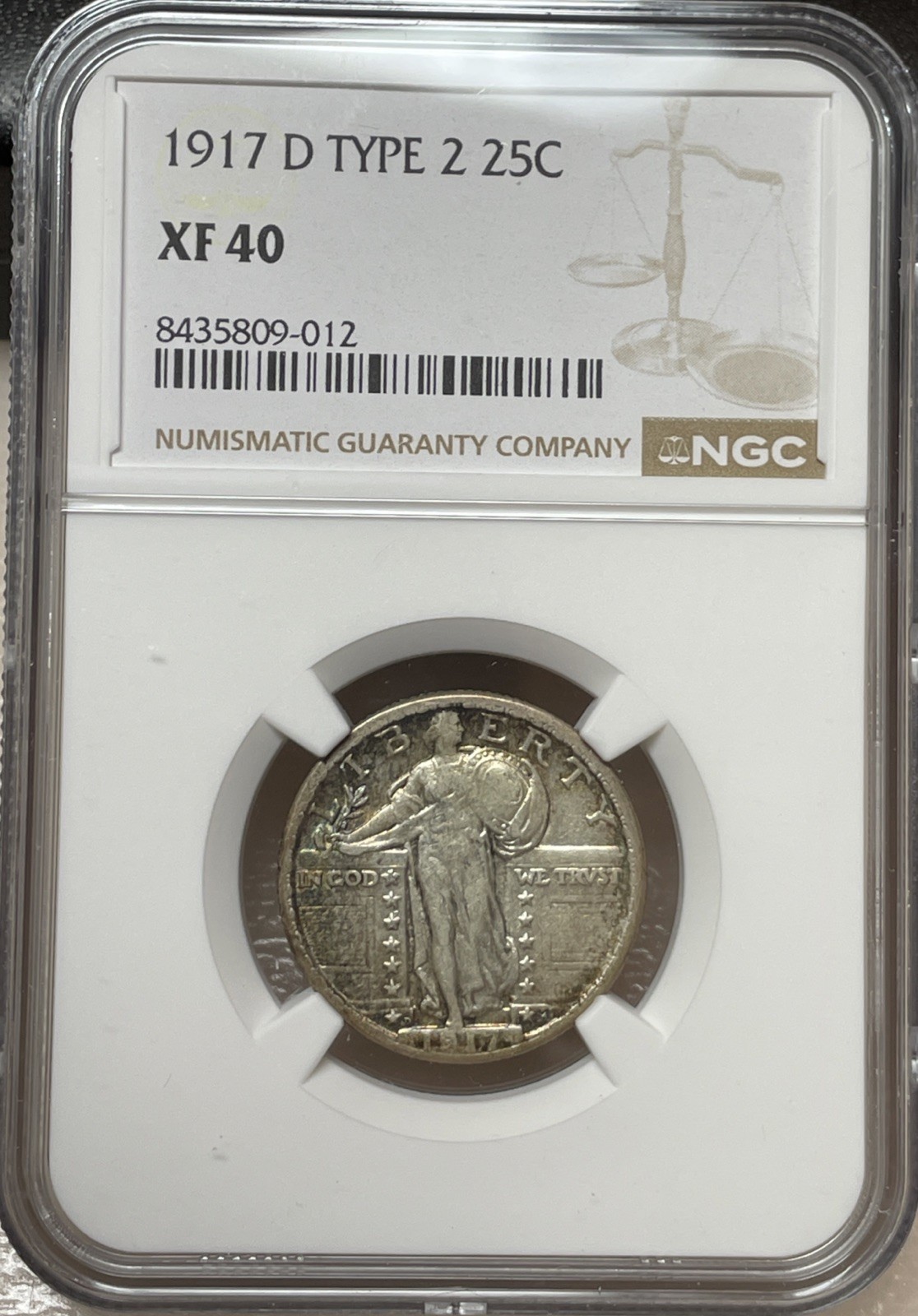 1917-D Standing Liberty 25c Silver Quarter TYPE 2  NGC XF 40 - Freshly Graded
