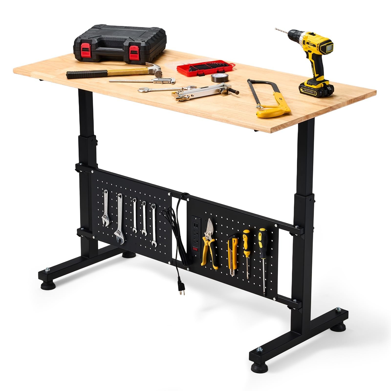 48" Adjustable Height Workbench with Outlets & Pegboard | 2000LBS Capacity Craft