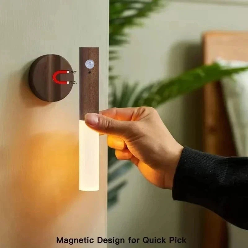 Motion Sensor LED Night Light Magnetic Wall Lamp USB Rechargeable Stick-On Light