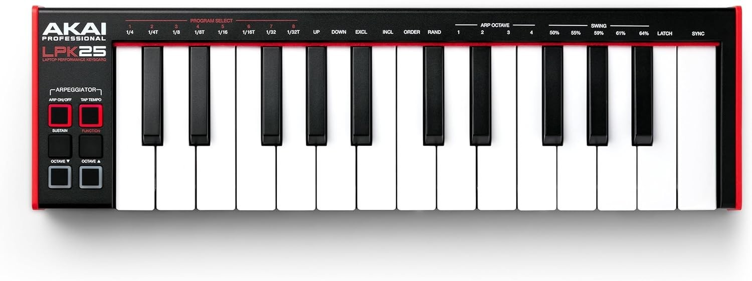 Compact 25-Key USB MIDI Controller with Arpeggiator and Software Compatibility