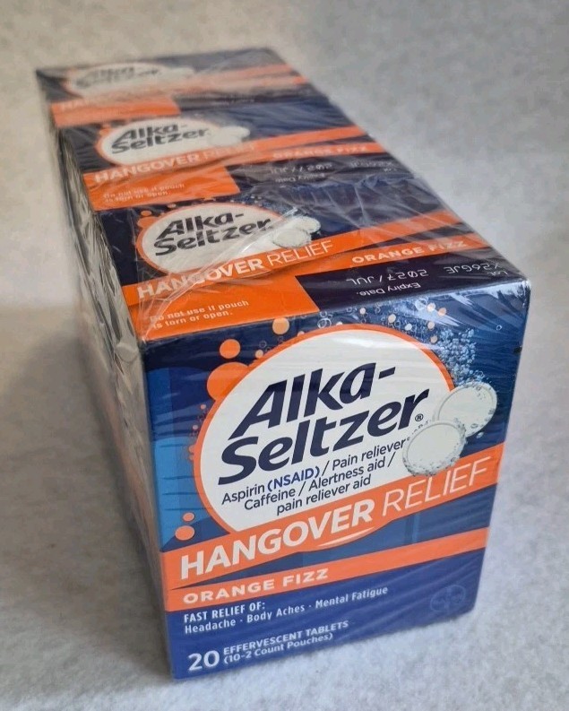 3 Alka Seltzer Hangover Relief Tablets Fast 20 Tablets × 3 Boxes=60 Exp 07/27